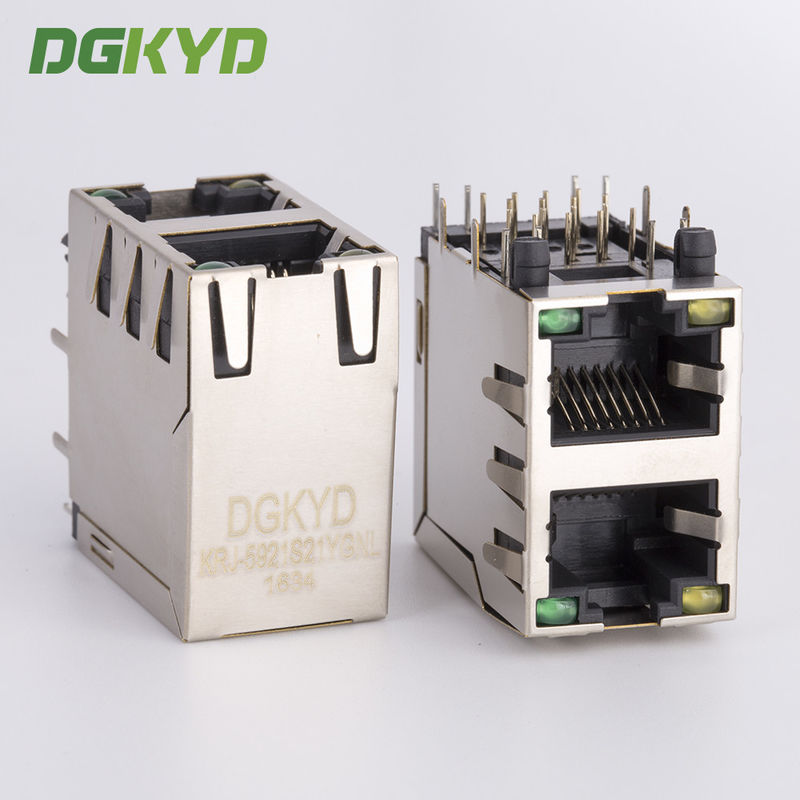 Dual Deck 2 Ports RJ45 Receptacle Connector Ethernet Modular Jacks With Y/G LED