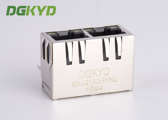 Right Angle 1 X 2 Port RJ45 Modular Jack With Internal Isolation Transformer 1000 BASE