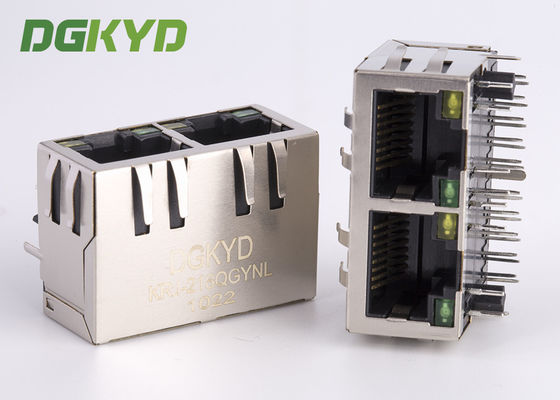 Right Angle 1 X 2 Port RJ45 Modular Jack With Internal Isolation Transformer 1000 BASE