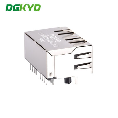 RJ45 dual port connector without built-in filter, no light strip, shielding pin front 4.57mm DGKYD112B035HWA1D13