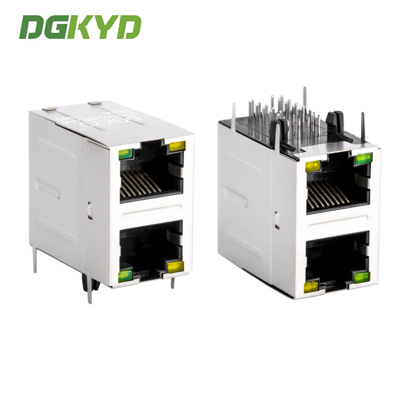 100 Base-T Stacked 2 Port RJ45 Jack Module With Magnetic Right Angle Ethernet Filter