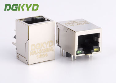 Port Tunggal Gigabit Ethernet 10 Pin PCB RJ45 Modular Jack, G/Y Led