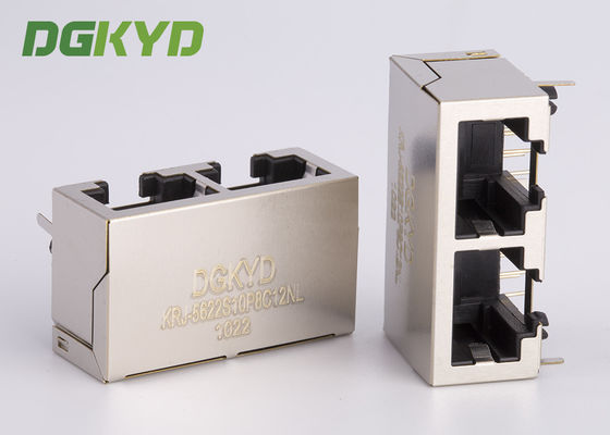 1x2 Ganged Tow Port Terlindung Rj45 Modular Jack Tanpa Filter Internal, 10p8c