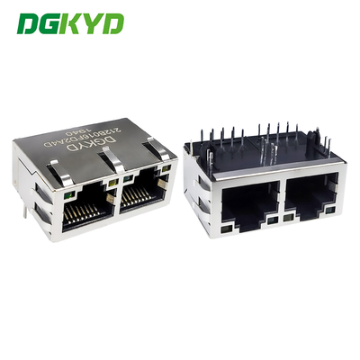 RJ45 Ethernet port connector 8P8C dengan light strip shielding dual port socket horizontal DGKYD212B016FD2A4D