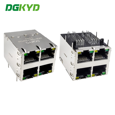 RJ45 stacked interface 2X2 Ethernet socket dengan light strip shielding POE Gigabit connector DGKYD22Q277DB2A4DP068 (POE+)