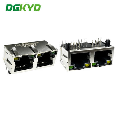 RJ45 antarmuka horisontal 8P8C dengan cahaya, spring pelindung, port jarum jarum bulat DGKYD561288DB1A1DY1