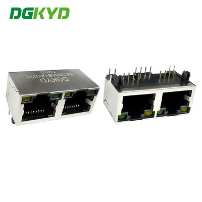 RJ45 antarmuka horisontal pin bulat 1X2 port jaringan 8P8C dengan cahaya dan pelindung DGKYD561288AB1A1DY1