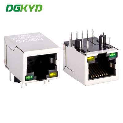 Metal Shielded Cat6a Ethernet Connector Wanita RJ45 Dengan Transformer, G/Y LED KRJ-202ENL