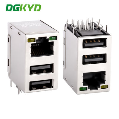 Konektor USB RJ45 bertingkat tiga, RJ45 dengan USB Jack ganda USB2.0 KRJ-USB2YGWTNL