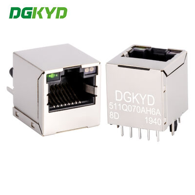 Konektor vertikal RJ45 Gigabit port Ethernet kelas industri dengan cahaya dan pelindung DGKYD511Q070AH6A8D