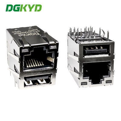 Konektor jaringan RJ45+USB2.0 dengan soket antarmuka cahaya dan pelindung DGKYD611U2Q008DF5WD