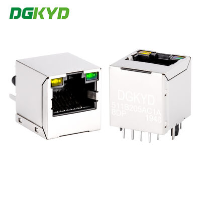 Konektor RJ45 100Mbps Port Ethernet Vertikal 180 Derajat dengan PoE Sisipan Langsung DGKYD511B205AC1A8DP