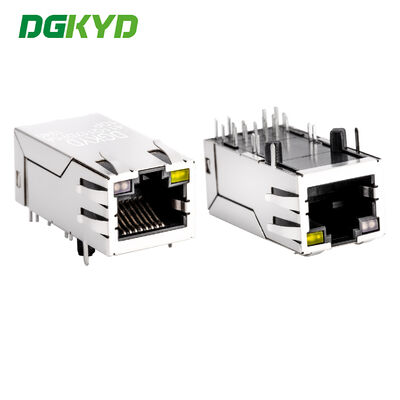 Gigabit Band POE 12 Pin Port Tunggal Konektor Ethernet RJ45 LED G/O/Y DGKYD411Q117DF5A1DP