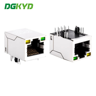 Konektor Ethernet CAT5e RJ45 Sudut Kanan dengan LED dan Filter Jaringan untuk Jaringan Kinerja Tinggi