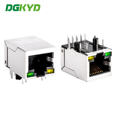 Port Tunggal Gigabit Ethernet 10 Pin PCB Terlindung RJ45 Modular Jack dengan LED Hijau/Kuning