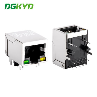 Konektor Gigabit RJ45 kelas industri dengan casing terlindung dan indikator LED