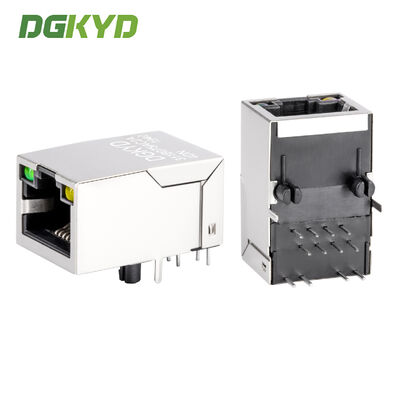 Jack modular RJ45 dengan filter 100MB, indikator status LED dan konektor logam terlindung untuk antarmuka jaringan