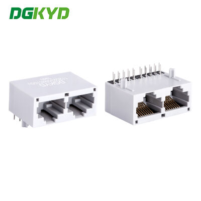 Konektor RJ45 dengan Transformer Terintegrasi Gigabit Pelapisan Emas 6u Dudukan PCB Sudut Kanan