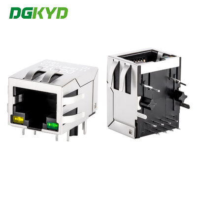 Tab Down 1x1 Port 1000 Base-T RJ45 Shielded Connector Ethernet LAN Modular Jack dengan Magnetics Terintegrasi